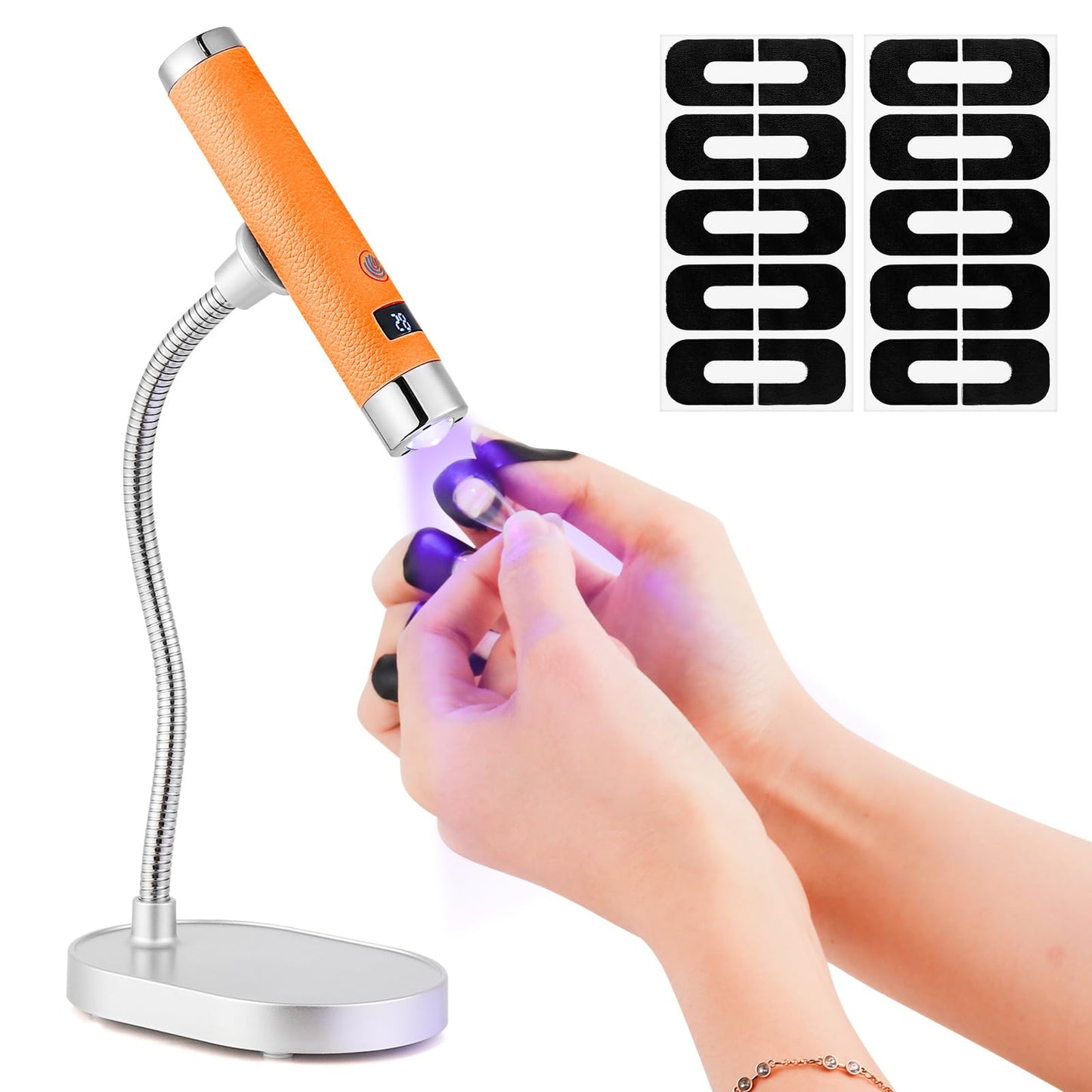 LIARTY UV Nail Lamp Cordless: Mini Rechargeable Auto Sensor LCD Display 2 Timers - Gooseneck Flash Curing Light Pen for Gel Nails Polish with Base (Orange)