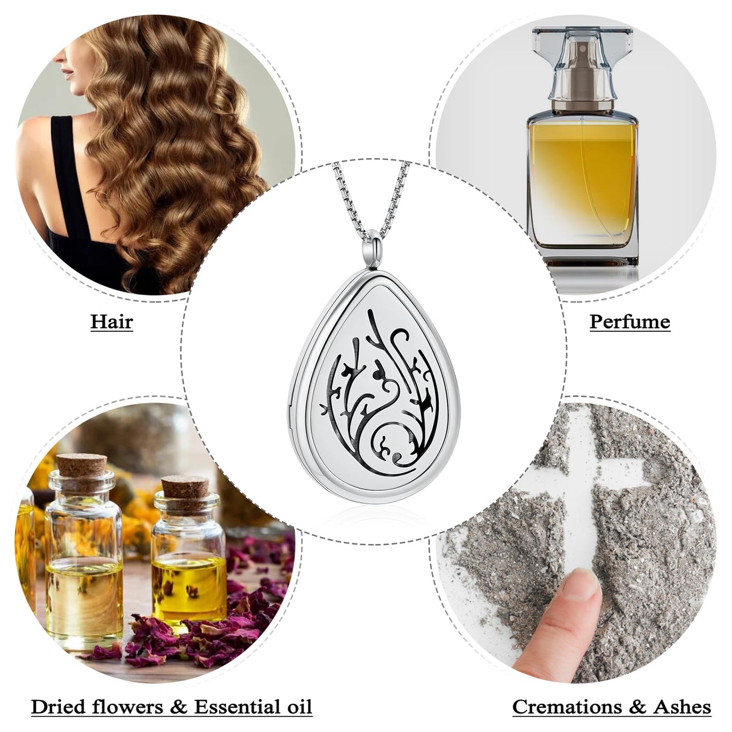 mingkejw Teardrop Essential Oil Diffuser Necklace Aromatherapy Pendant Locket Jewelry Stainless Steel Perfume Necklace| 22’’ Adjustable Chain| 12 Refill Pads| Gift Box