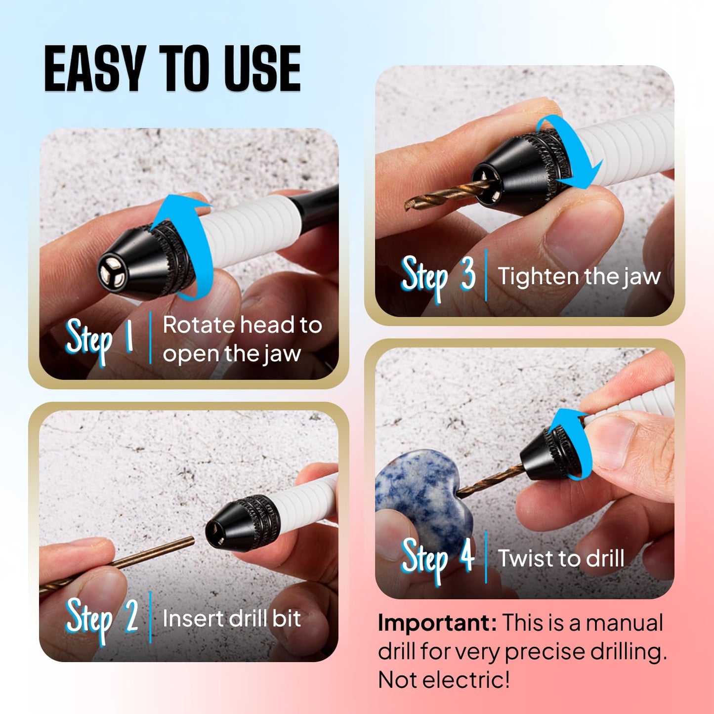 Micro Drill Bits Set with Pin Vise | Small Hand Drill - Pin Vise Hand Drill Manual, PCB Mini Bits for Resin Beads Polymer Clay | DYI Jewelry Making, set