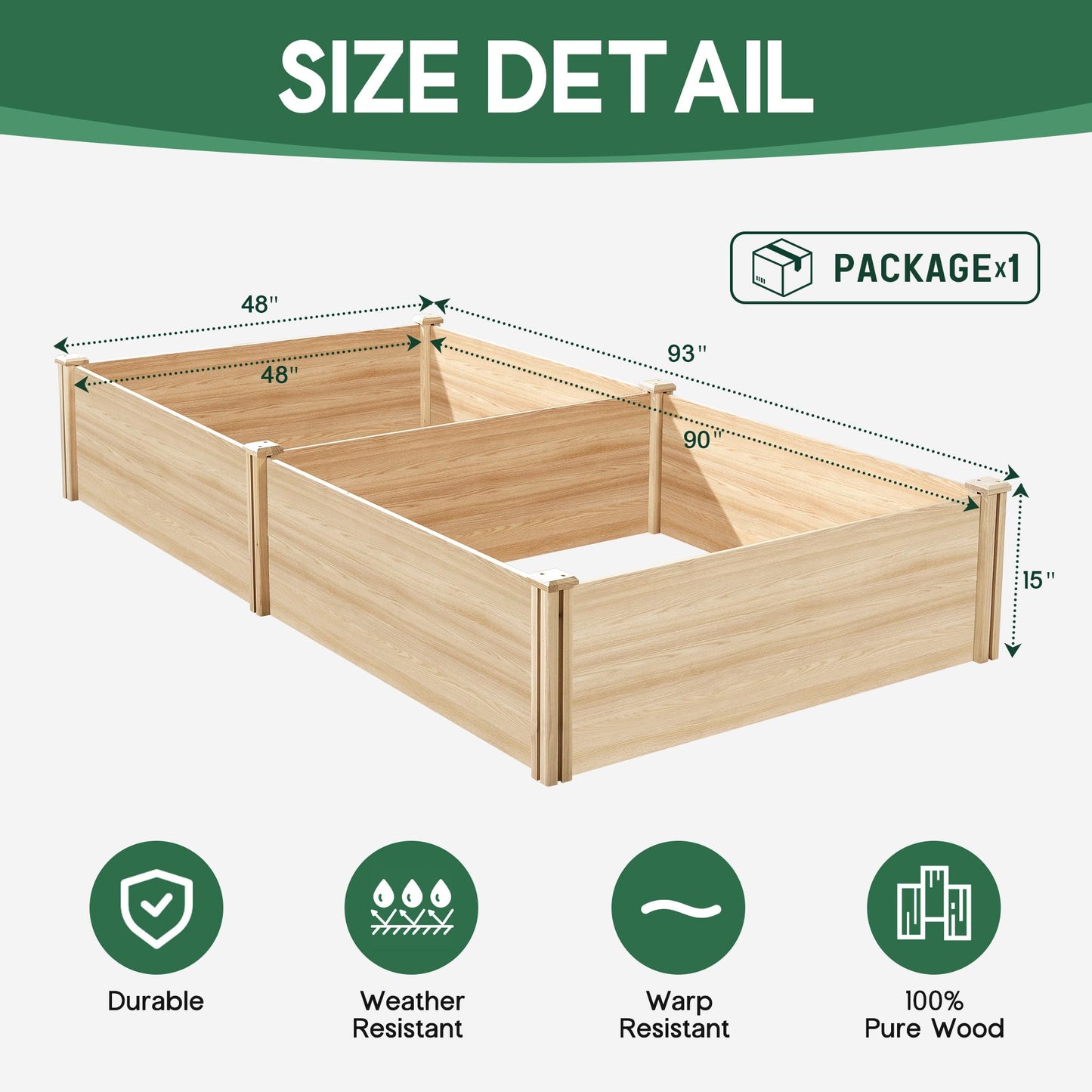 SPECRAFT 15 Inch Depth 8x4 FT Deep Wooden Raised Garden with Open Base, Extra Large Planter Box for Deep-Rooted Plants, Ideal for Outdoors, Patio, Backyard