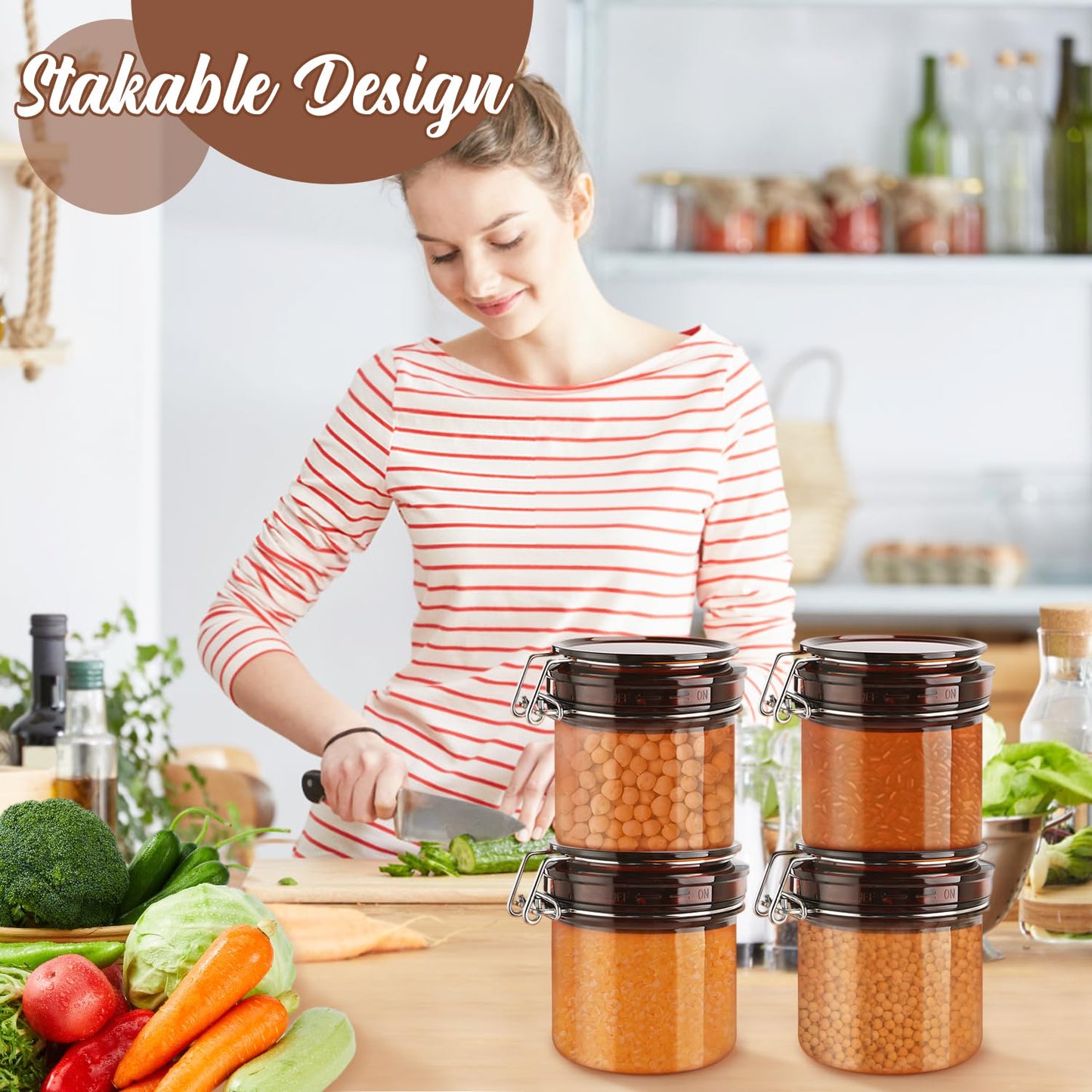 BOSMIOW 4Pcs 220ml/7.8oz PET Plastic Amber Storage Jar Sealed Container Facial Mask Jars Wide Mouth Canning Jars with Hermetic Sealed Hinged Airtight Lid for Cream Lotion Bath Salts Spices