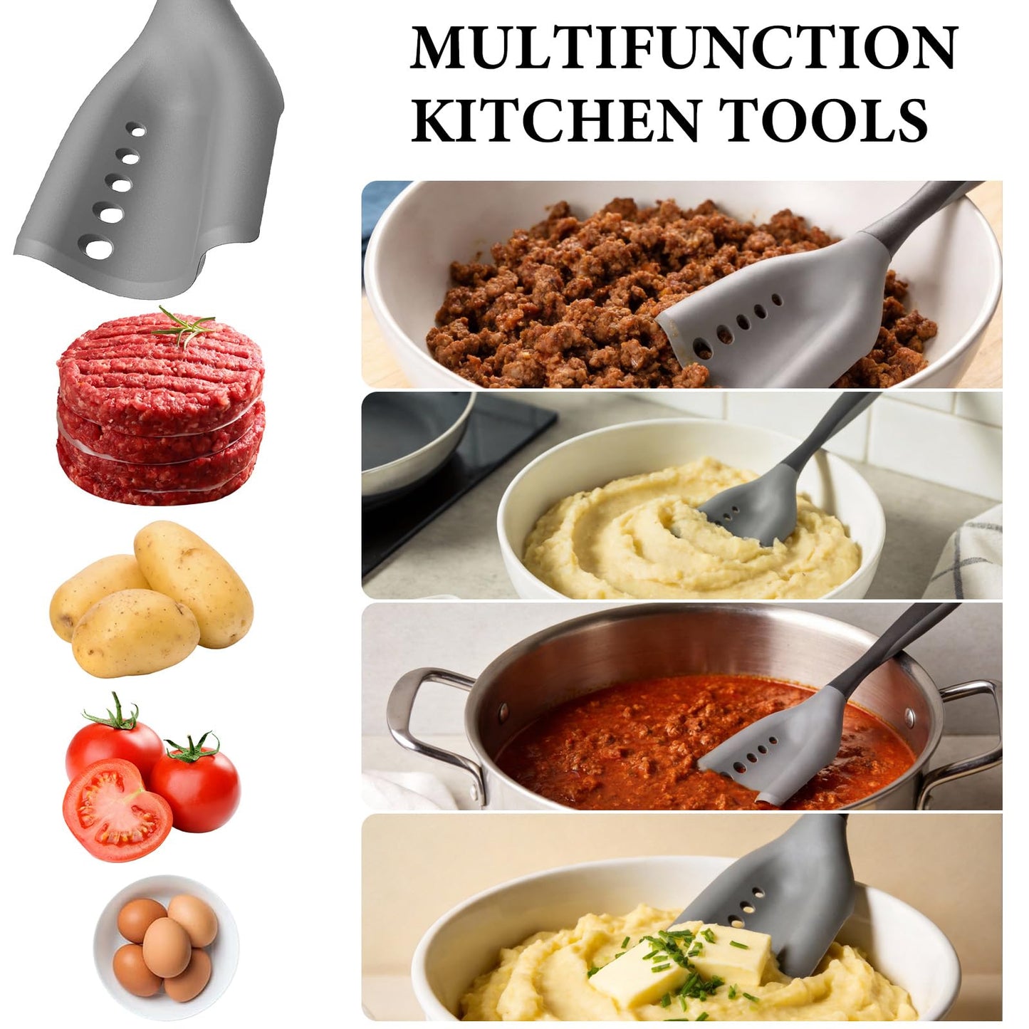 Meat Chopper and Ground Beef Masher, Hamburger Chopper Tool, Heat Resistant Silicone Potato Masher, Non-Stick Safe Kitchen Utensil with Drain Holes, Dishwasher Safe