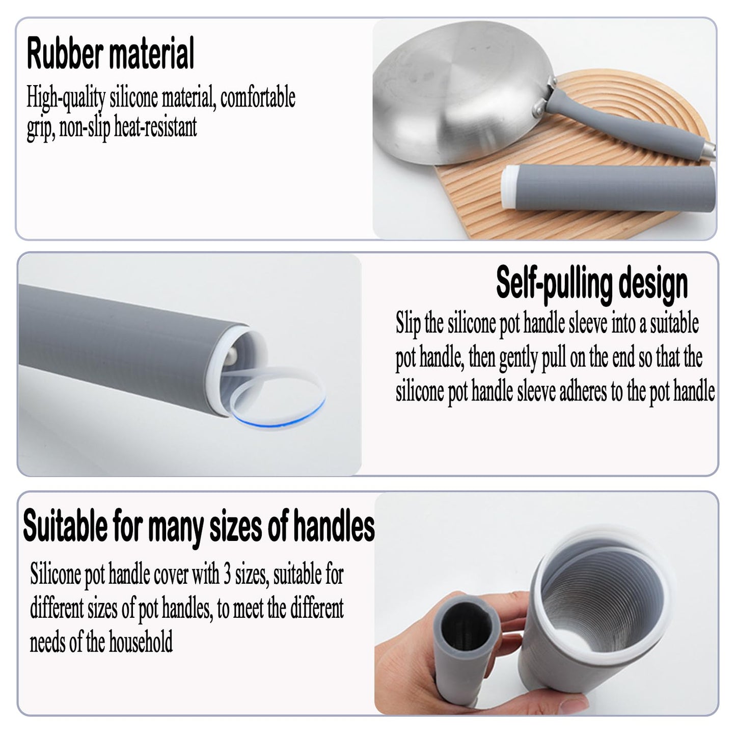 3PCS Pot Handle Heat Insulation Silicon Cover,Silicone Hot Handle Holder,Silicone Pan Handle Sleeve for Pots and Pans,Self-retracting Silicone Handle Cover for Pans, Spatulas and Spoons
