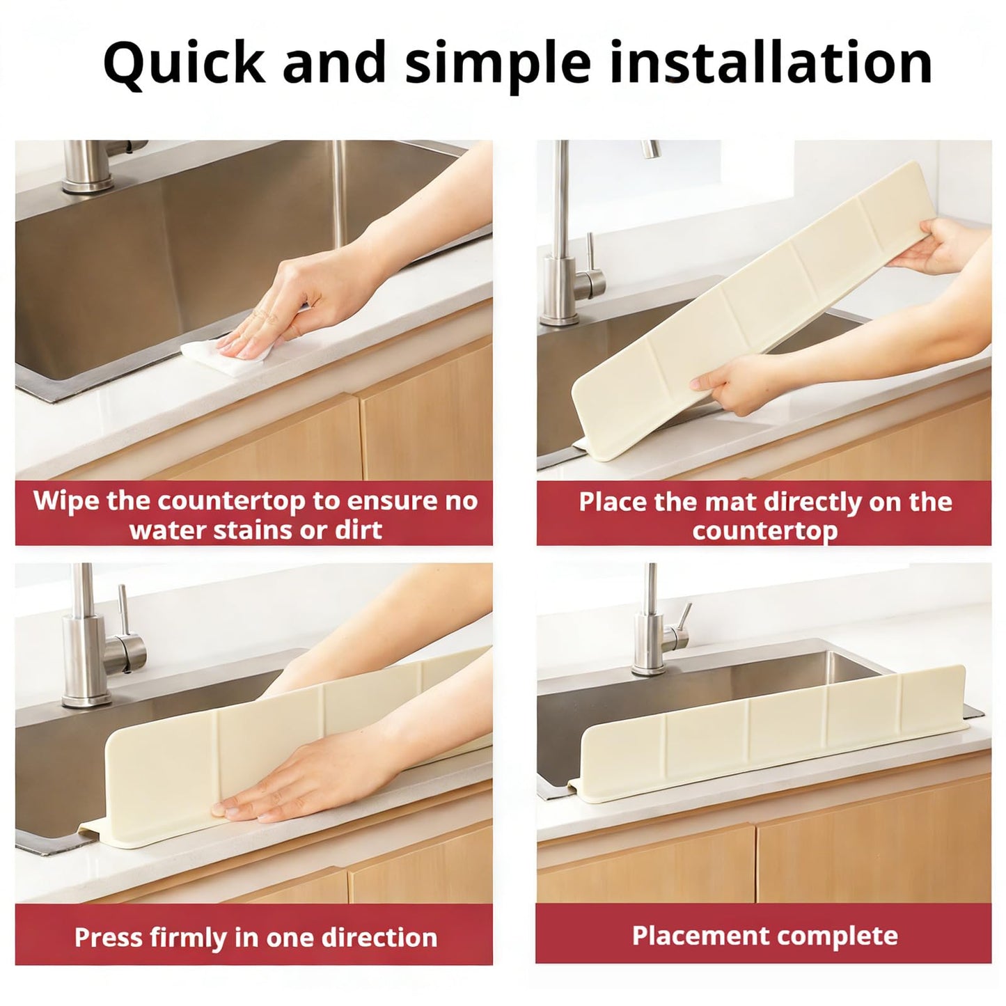URJWAN Food Grade Silicone Sink Splash Guard (23 Inch), 7 Strong Suction Cups Non-Slip Water Protector, Dishwasher Safe & Cuttable for Kitchen/Bathroom Countertops (Cream)