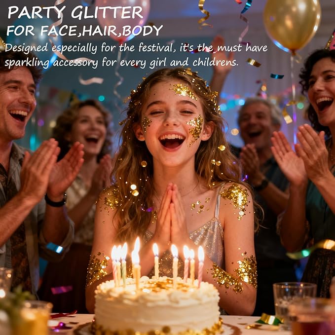 Face Body Glitter Set for Women and Kids, White Silver Gold Holographic Mermaid Sequins Chunky Glitter Makeup for Music Festival Rave Accessories, Running, Wedding, Prom, Carnivals