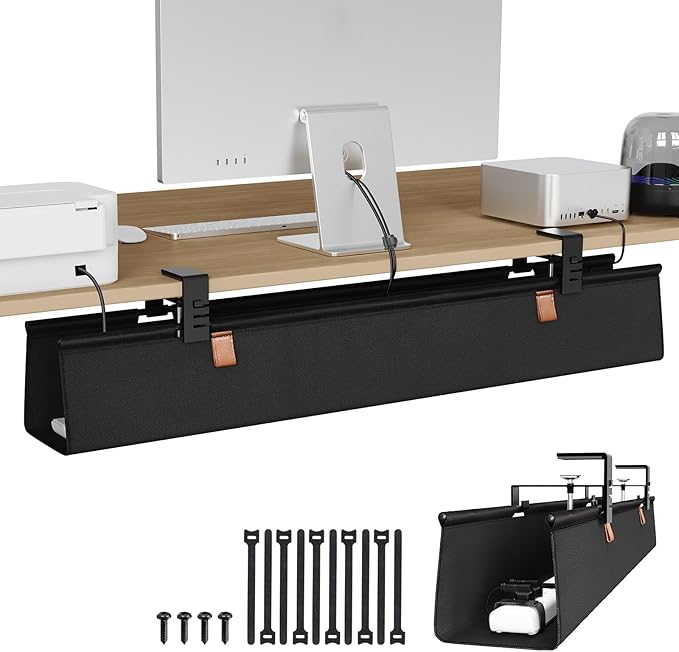 Zilink No Drill Under Desk Cable Management Tray 40" Cord Organizer for Table Clamp/Screw Mount Cable Management Under Desk Waterproof Fabric Cable Management Tray for Office, Home
