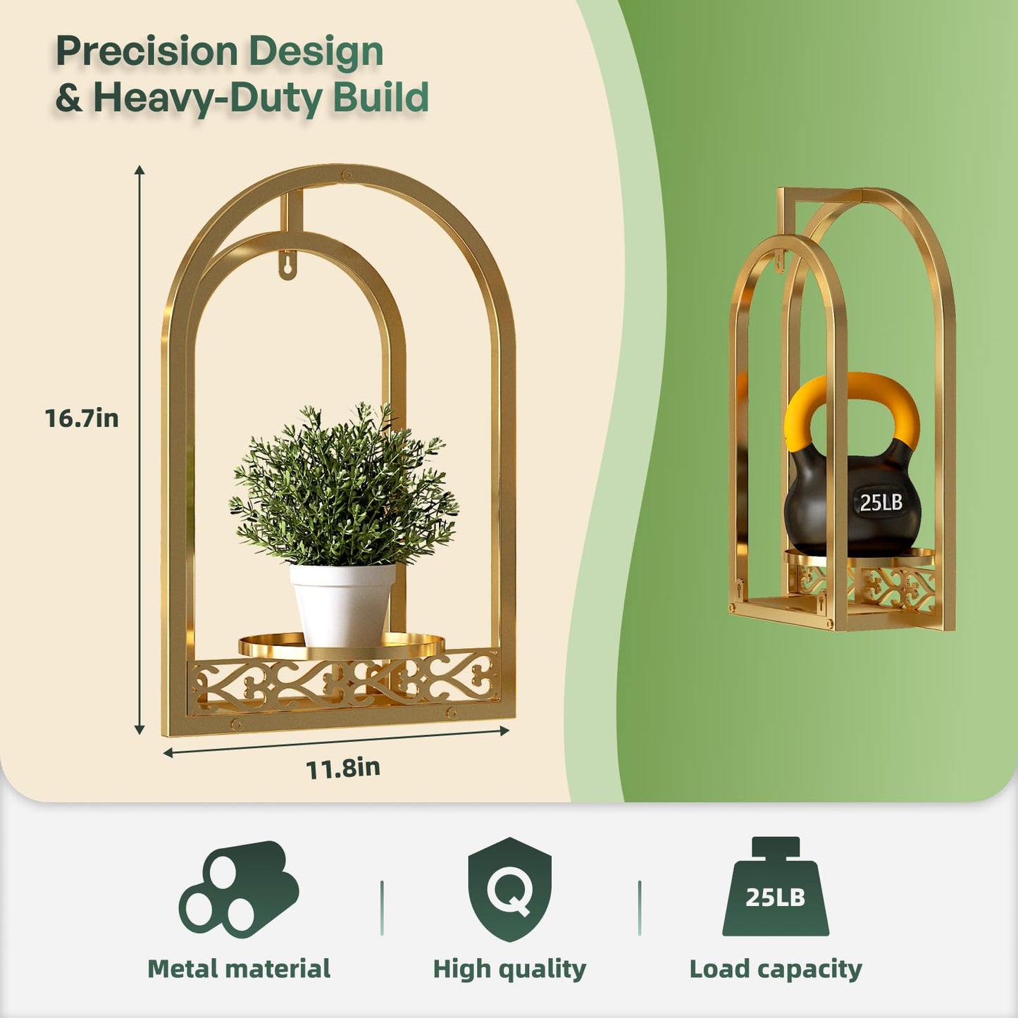 Rioneta Hanging Planter for Indoor & Outdoor Plants, Mid Century Modern Iron Frame Wall Decor for Living Room Garden Patio 3 Pack Gold（No Light）