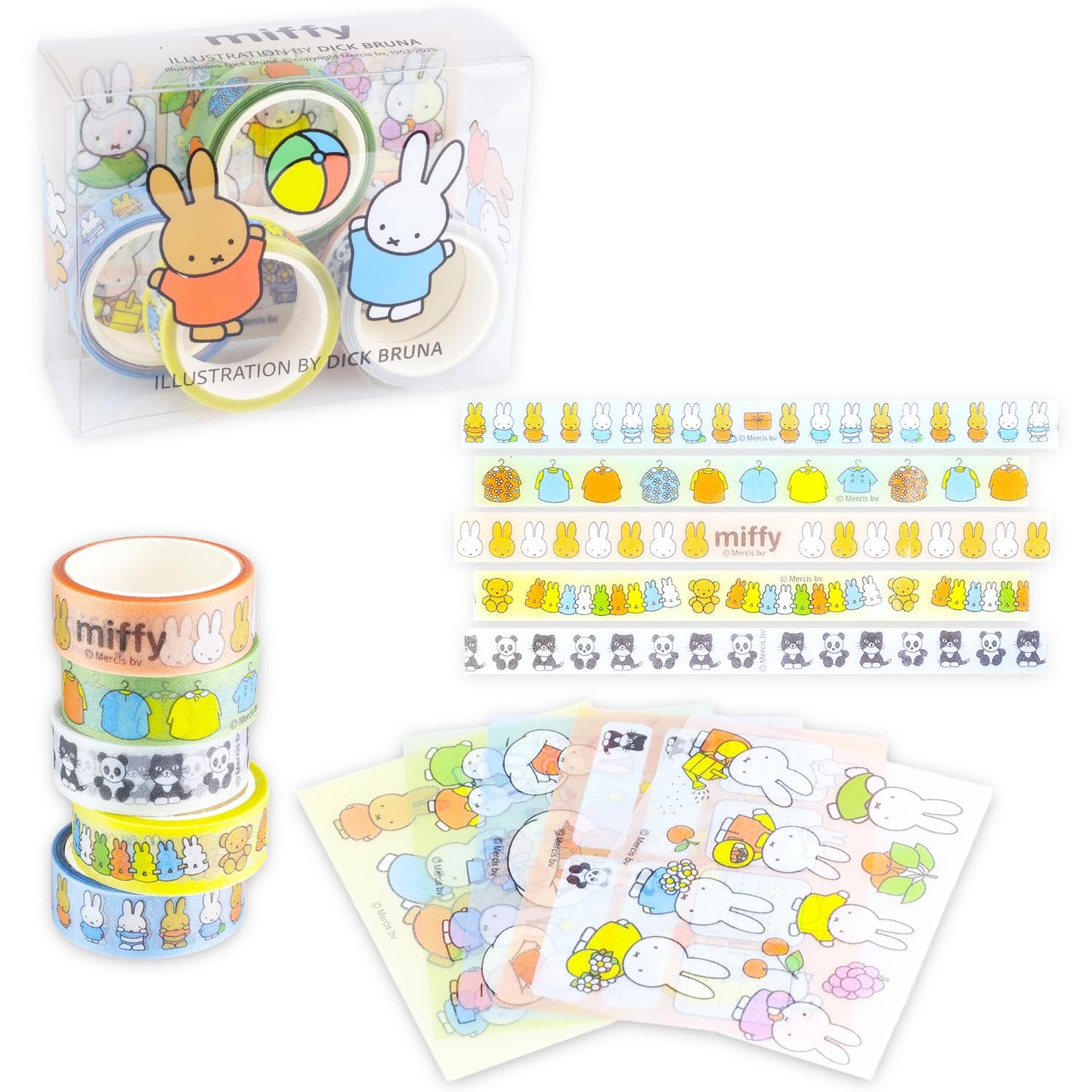 Miffy Washi Masking Tape Variety Pack - Bundle with 5 Decorative Washi Rolls for DIY Crafts, Scrapbooking, Journals, More Stationery Plus Stickers, More | Miffy Stationery Set