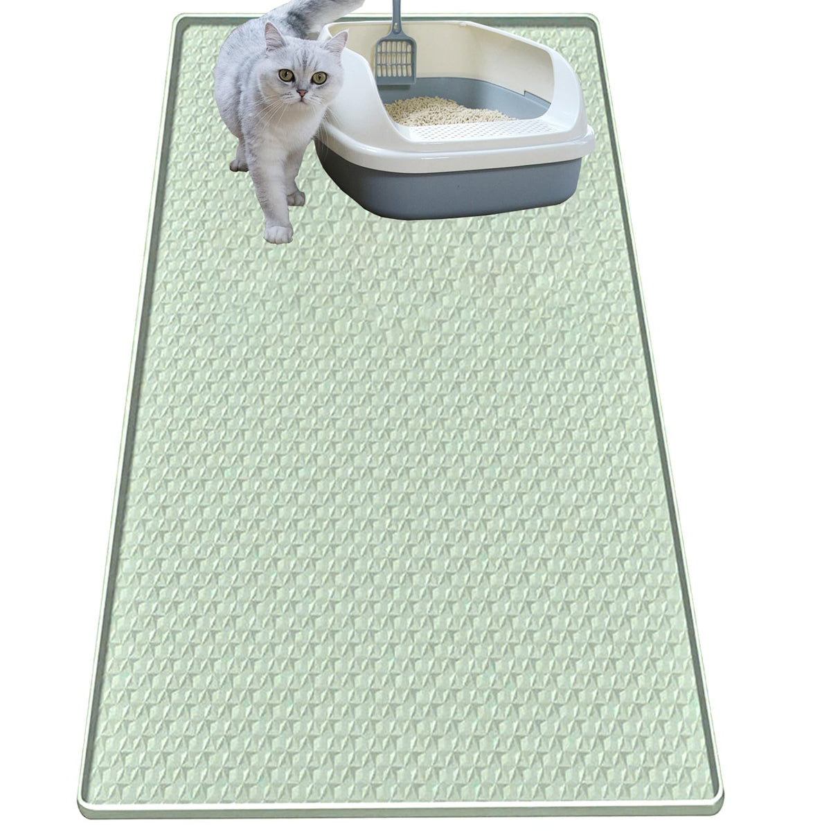 Jacooxi Cat Litter Mat, Silicone Large Cat Mat for Litter Box - 34x22 in, Waterproof & Non-Slip, Durable & Easy Clean, Green