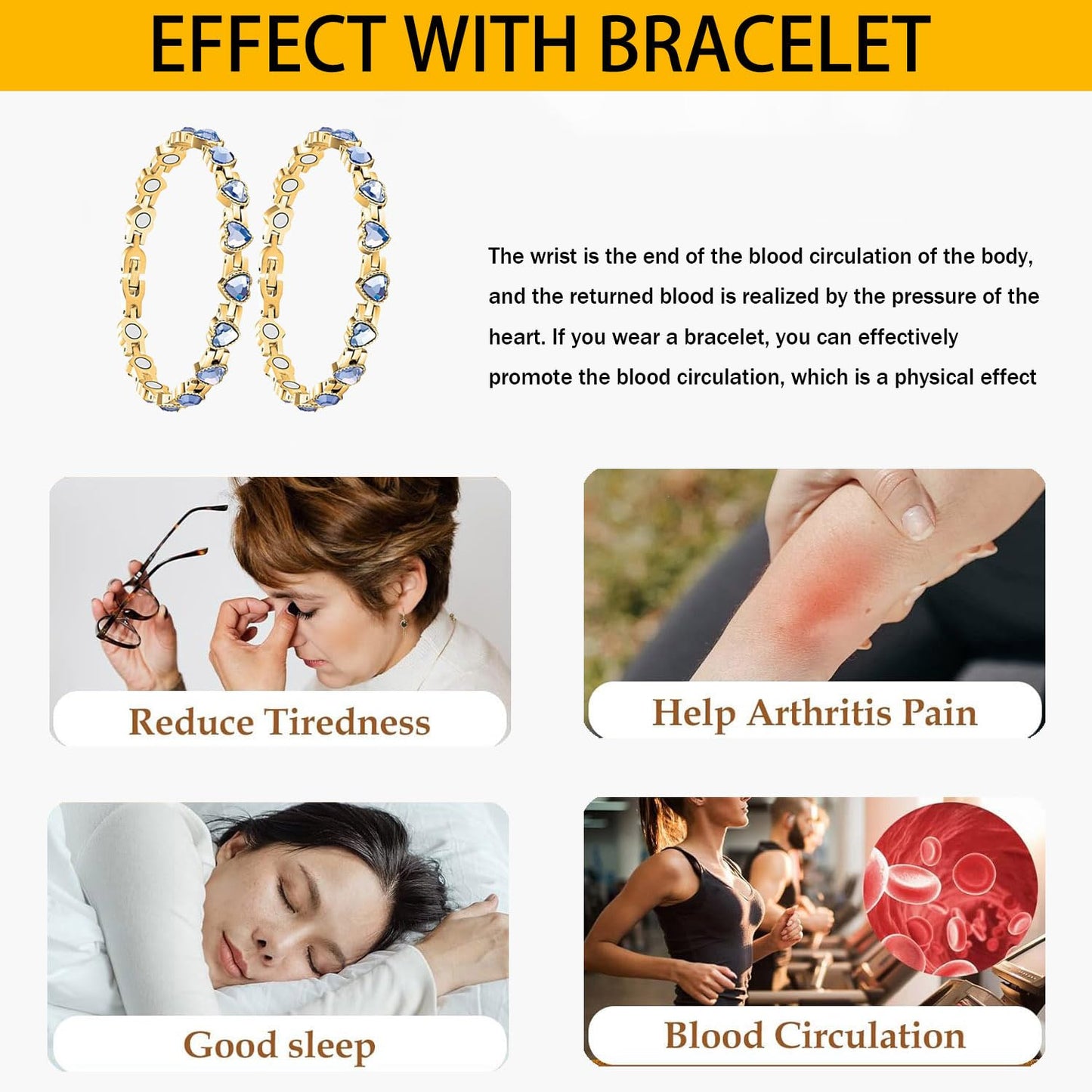 Copper Bracelet for Women, 99.99% Pure Copper Megneetic Bangle Arthritis, Effective Neodymium Lympunclog, Titanium Steel Heart Crystal Bracelets, Pulsera de Cobre para Mujer