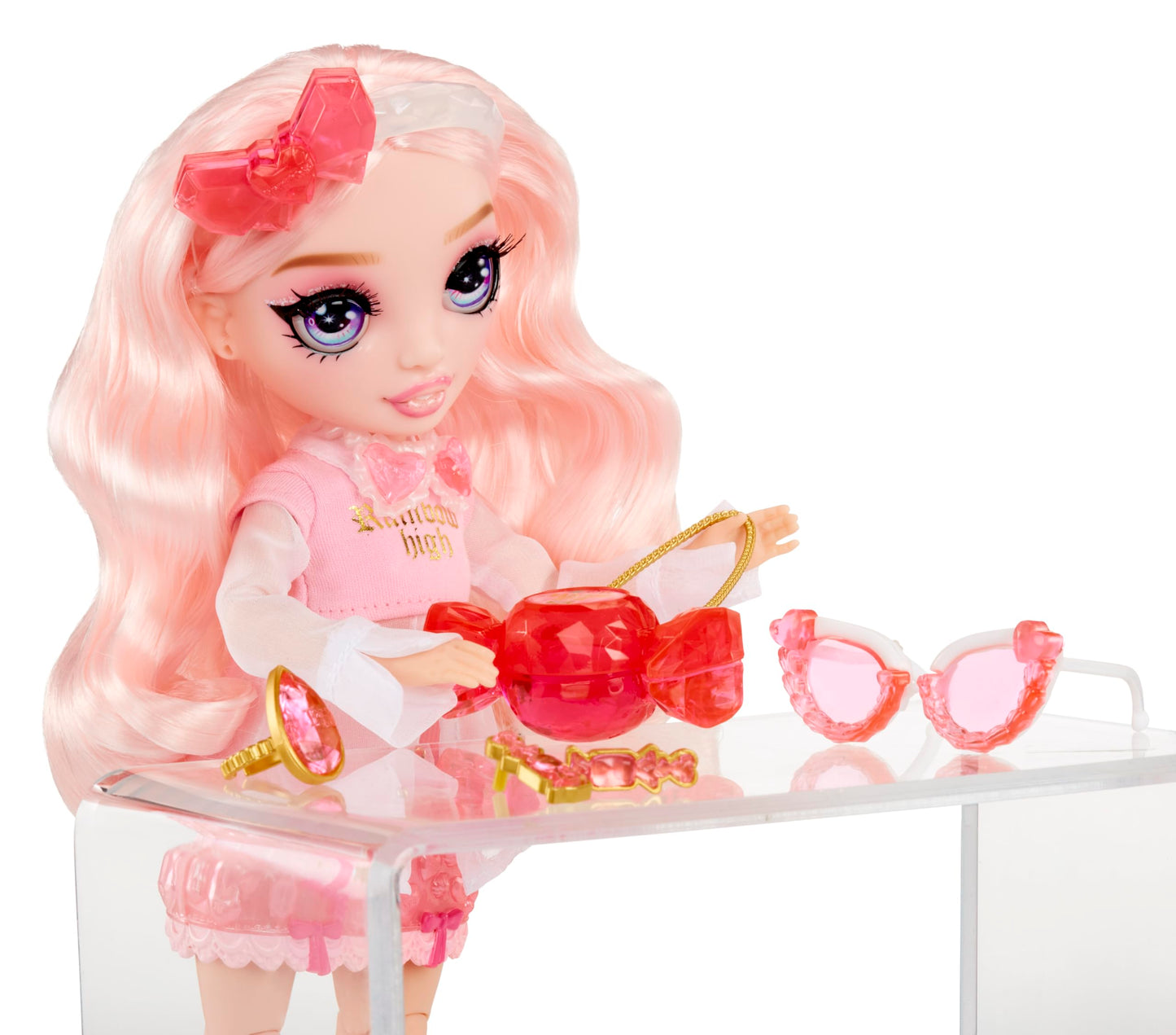 Rainbow High Creative Crystals Bella - Pink 11” Fashion Doll with Crystal Accessory Make It Kit, Ring for You, DIY, Crafts, Resin Play, Kids Gift 8+
