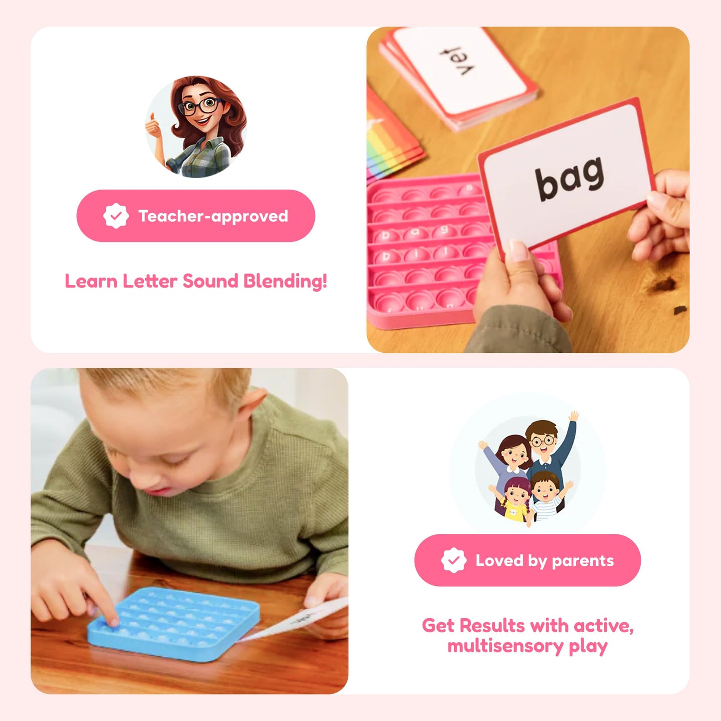 Word Pop CVC Words Mats for Classrooms (Pack of 6) - Learn to Read in Weeks Learning Resources - Multisensory Reading & Phonics Games Ideal for Pre-Kindergarten to 1st Grade by The Fidget Game, ABC