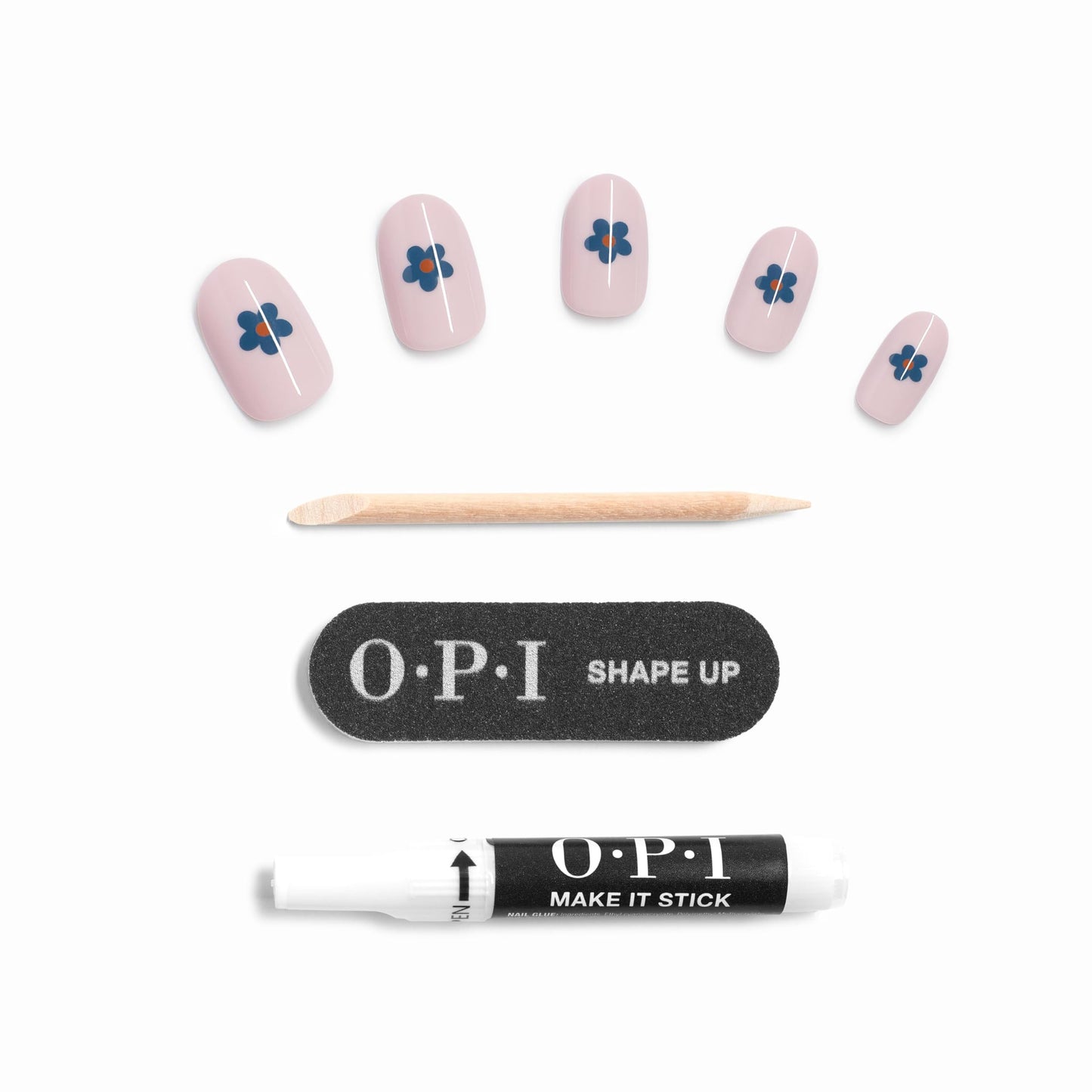 OPI On Point Blossom Sauce | Short Round Light Lavender with Blue Flower Nail Art Press On Nails | 24 Count with Glue | Long Lasting, Reusable, Non-damaging | Fall 2025 Shades