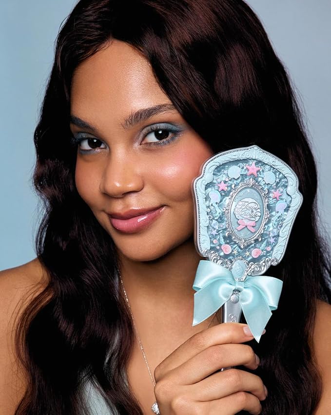 Flower Knows Shell's Jewel Hand Mirror,Vintage Portable Handheld Mirror,Fancy & Pretty Princess Mirror with Long Handle,Gift for Girls(Blue Seashell)