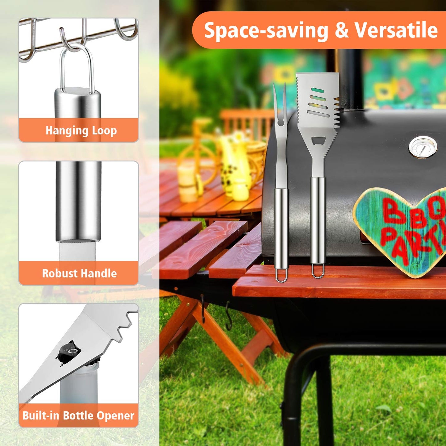 27 Pcs Grill Utensils Set for Outdoor Grill – Stainless Steel BBQ Tools Grilling Tools Set, Organized in Case with Thermometer, Injector & More – Complete Kit for Cooking, Camping & Backyard Barbeque