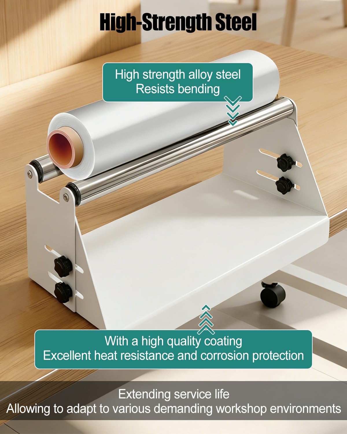 NEQXFQ Vinyl Roll Holder Storage Rack, Heavy Duty Metal Media Organizer for Wallpaper Window Film Transfer Paper Tape Rolls, Double Layer Drum Rod Display Stand White
