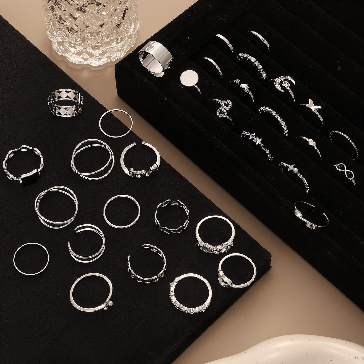 IFKM Gold Knuckle Rings Set For Women Vintage Stackable Joint Finger Midi Rings Dainty Cubic Zirconia Crystal Simple Twist Hollow Cute Rings Pack Jewelry Gift (Moonlight Express, Silver)