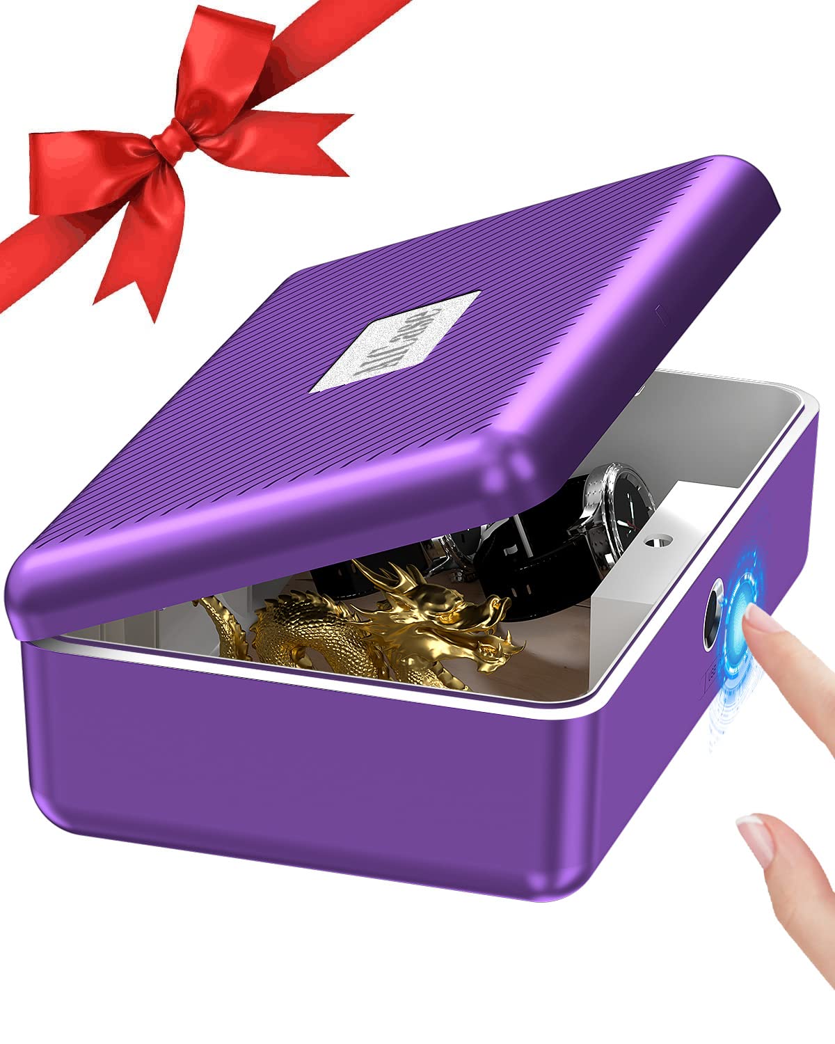 AICase Biometric Fingerprint Storage Box, Portable Cash Jewelry Security Lock Box Safe, Combination Lock for Car, Home, Office Travel