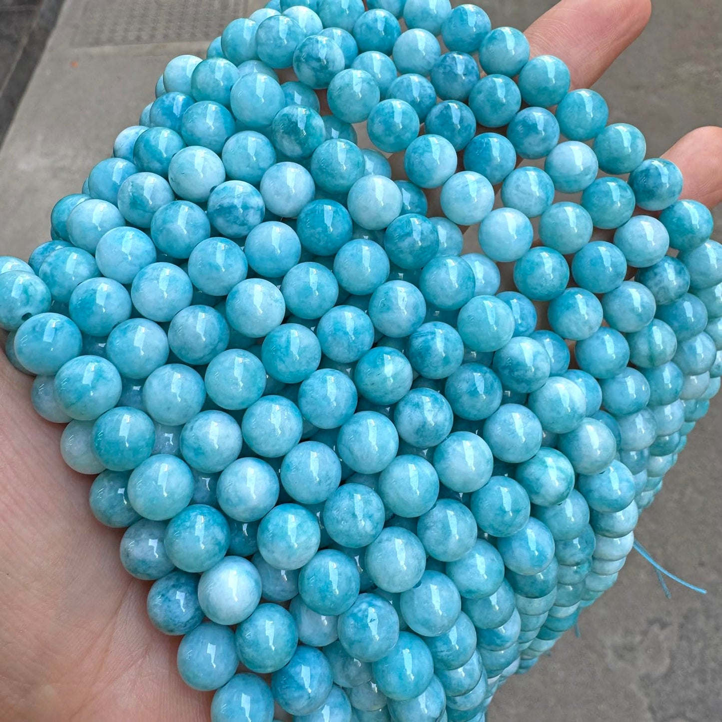 45pcs 8mm Natural Stone Beads Larimar Blue Stone Round Loose Beads for Jewelry Making DIY Bracelets Necklace