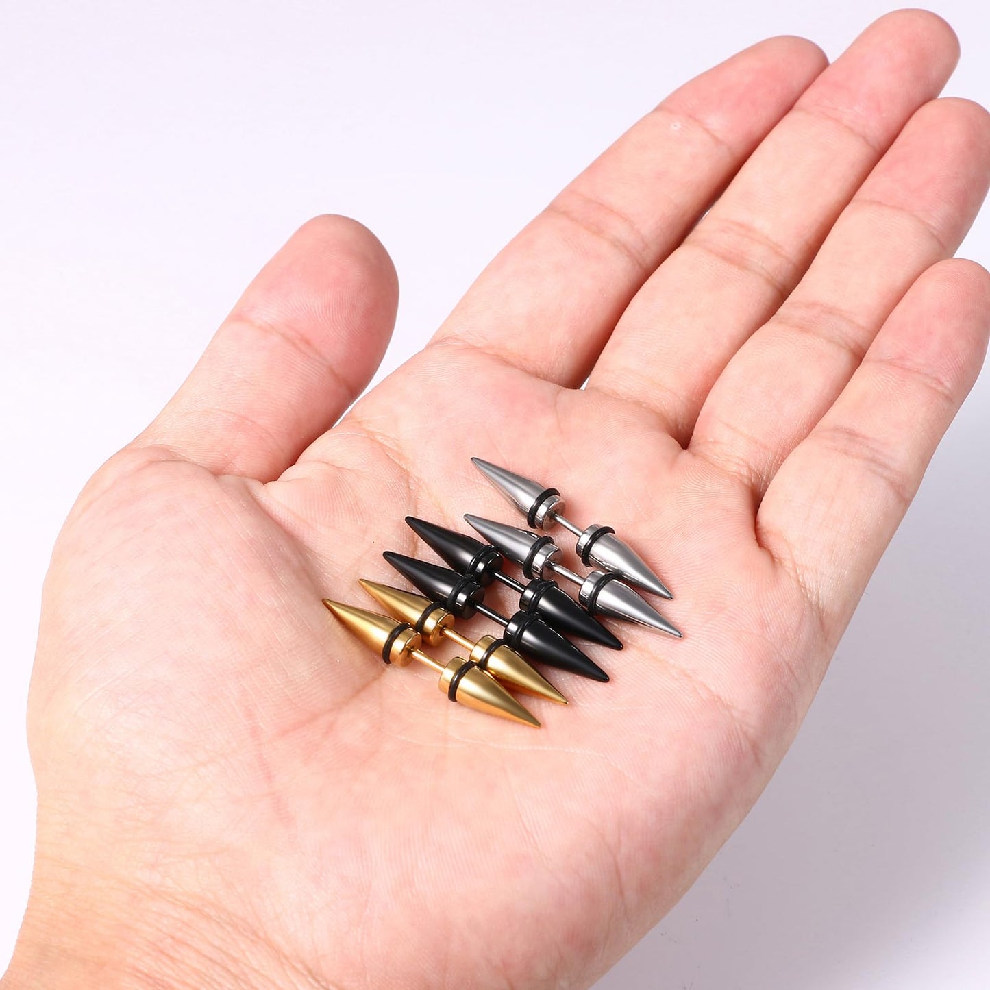 Aroncent Hypoallergenic Spike Stud Earrings - 3Pcs Punk Double Spike Stainless Steel Earrings Piercings Rivet Stud Earrings Statement Jewelry