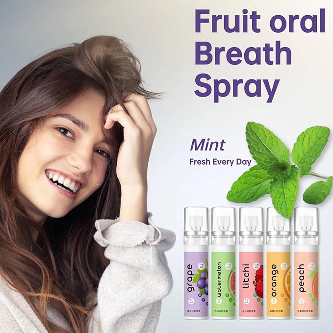 5PCS Fruit Oral Breath Spray, Bad Breath Treatment for Adults, Dry Mouth Spray for Bad Breath, Mouth Breath Freshener, Effective Mouth Oral Breath Spray