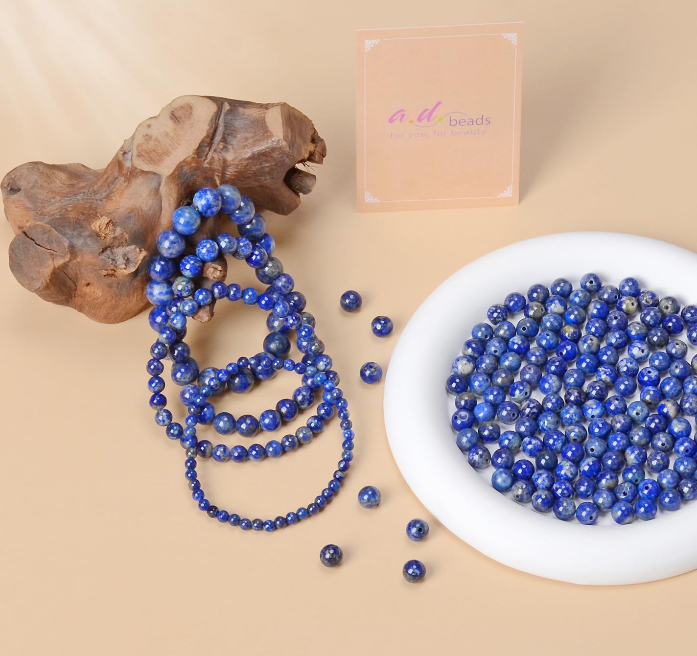 AD Beads Handmade Gemstone Stretch Elastic Bracelet Crystal Healing Reiki Nature's Beauty and Spiritual Essence Unisex (8mm, Lapis Lazuli)