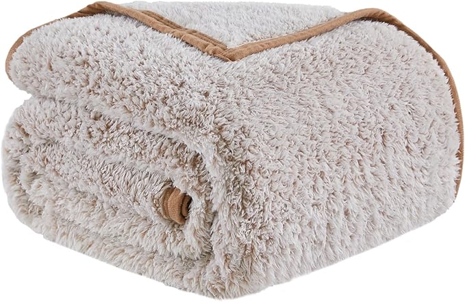 EMME Fuzzy Blanket Soft Fleece Throw Blankets for Women, Fluffy Sherpa Throws(Plush Khaki,50"x60")