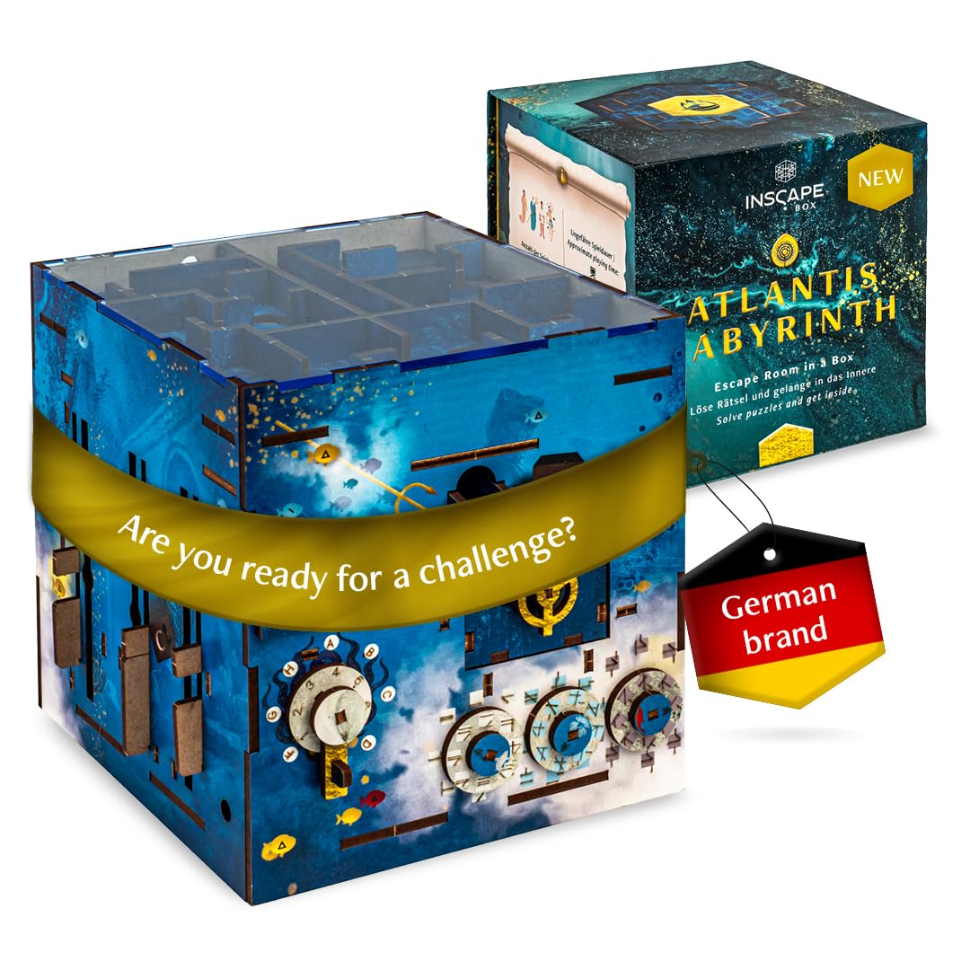 INSCAPE Atlantis Labyrinth Puzzle Box - Escape Room Game in A Box for Adults - Cluebox - Maze - Mind Puzzles for Adults - 3D Wooden Puzzle Boxes with Hidden Compartments