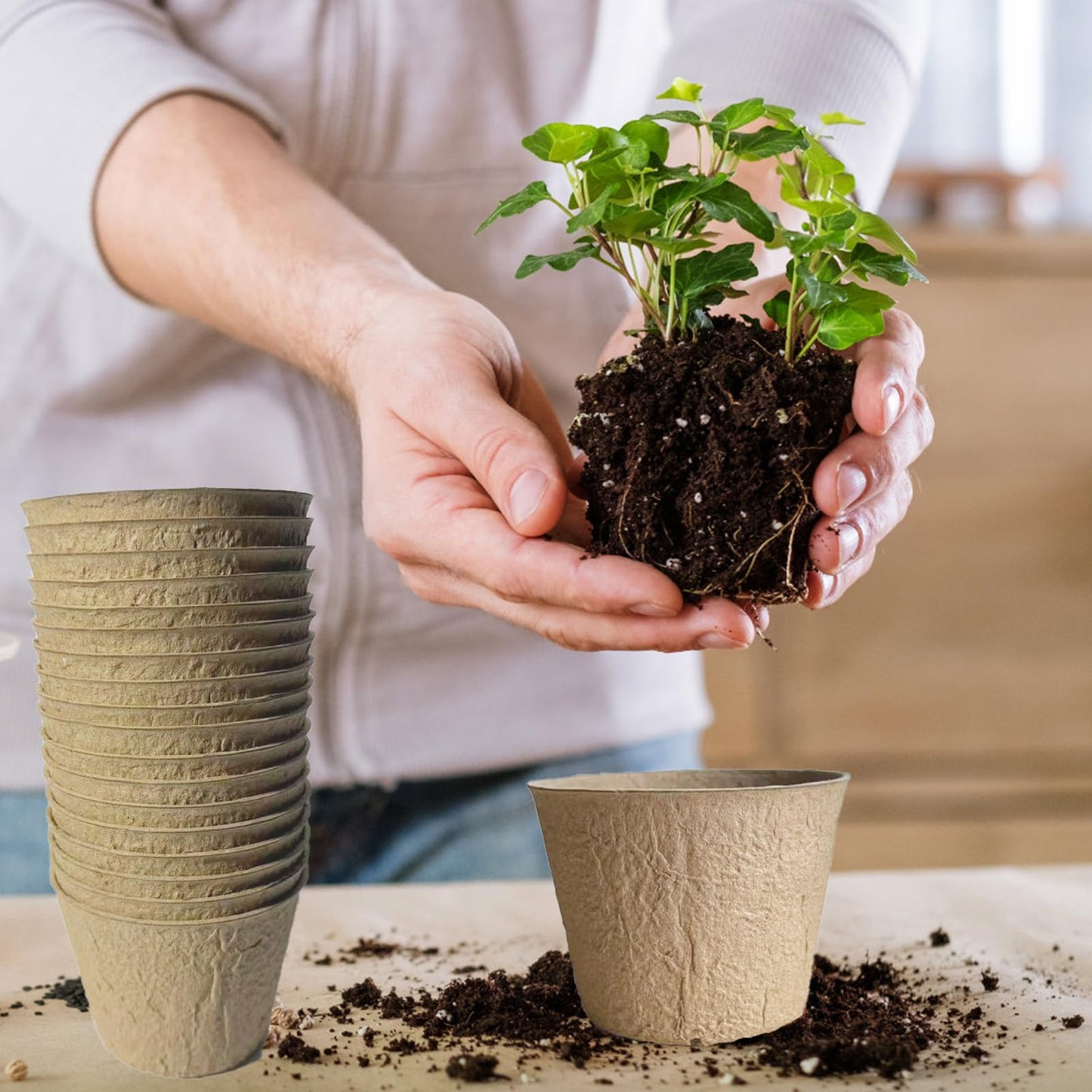 YEIHHEIY 200 pcs Seed Starter Pots Kits Include 50pcs 4 Inch Peat Pots with Drainage Holes 100 Cells 2 Inch Seedling Starter Trays and 50 Pcs Plant Labels Outdoor Garden Germination Nursery Pots