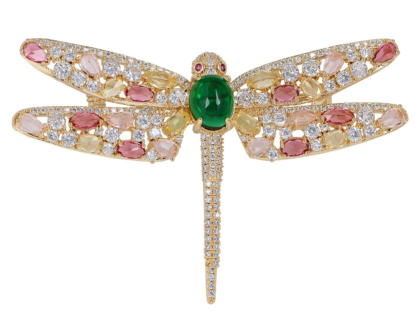 Alilang Multicolor Rhinestone Crystal Dragonfly Brooch Pin Green Gemstone Insect Pin, Pink