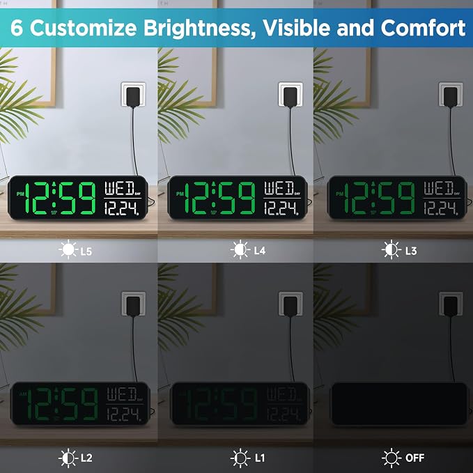 Peakeep Large Display Digital Alarm Clock for Bedroom with Date Day of Week