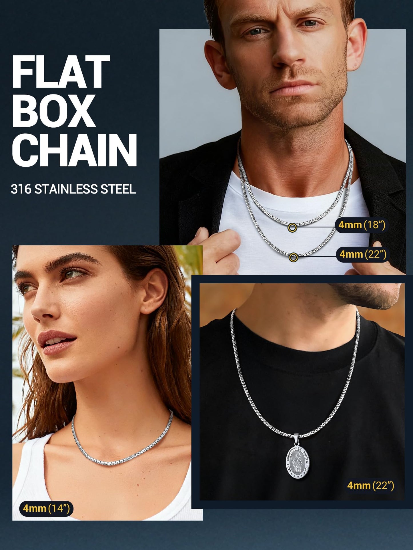 PROSTEEL Chains for Men Necklace 26inch Stainless Steel Flat Chain Trendy Necklace