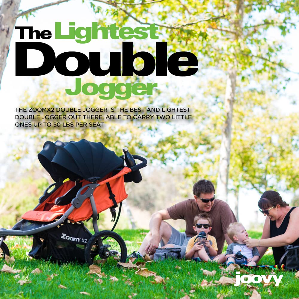 Joovy Zoom X2 Lightweight Performance Double Jogging Stroller Featuring Extra-Large Pneumatic Tires with Air Pump Included, Locking and Swiveling Front Tire, and Easy One-Handed Fold, Forged Iron