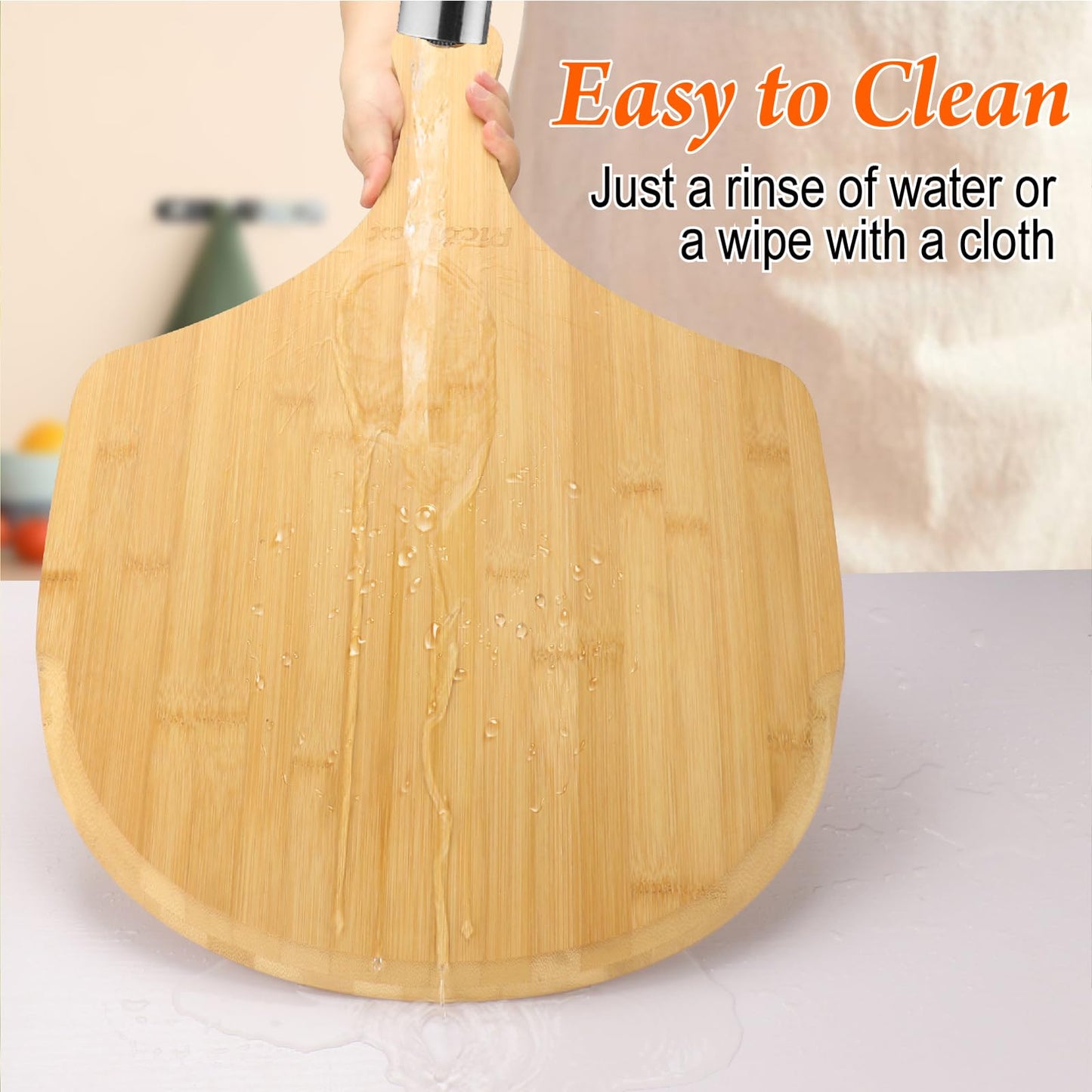 RICOJYCX 2 Pack 16 Inch Bamboo Pizza Peel, Wooden Pizza Paddle Spatula with Extended Handle, Cutting & Serving Board for Pizza, Bread, Cheese, Fruits and Vegetables