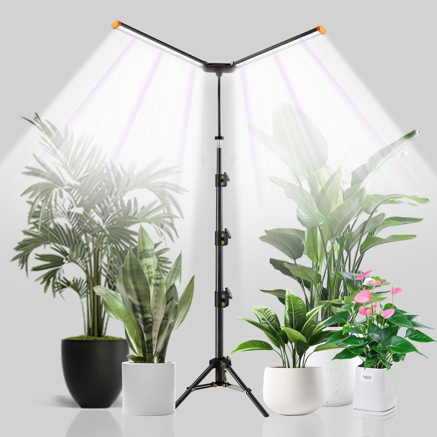 YEOLEH Floor Lamp Grow Light for Large Tall Plants Indoor, 6000K White Full Spectrum Plant Growing Light with Red Blue LED, Foldable Light Strip, Dimmable & Timer Function, Height 17-62‘’ (100, Watts)