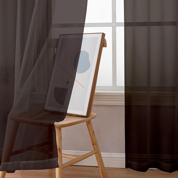 Simplebrand Chocolate Sheer Curtains 96 Inches Long, Light Filtering Rod Pocket Solid Color Window Sheer Curtain Panels, Elegant Curtains & Drapes for Living Room, Bedroom 2 Panels, 42" W x 96" L