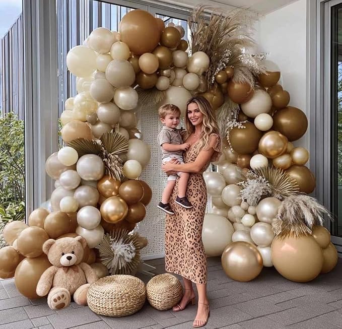 Brown Balloon Garland Kit, Double Stuffed – Coffee, Tan, Apricot, Pearl Sand, Ivory, Beige & Gold Latex Balloons for Boho Baby Shower, Bear & Safari Party