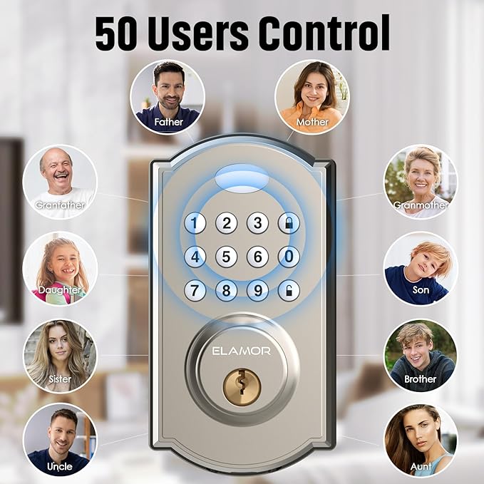 Keyless Entry Door Lock - Electronic Door Lock with Keypad, Smart Deadbolt Lock with Auto Lock, Security Waterproof Smart Lock, Easy to Install, Ideal for Front Door, Home Use, Apartment - ELAMOR M19