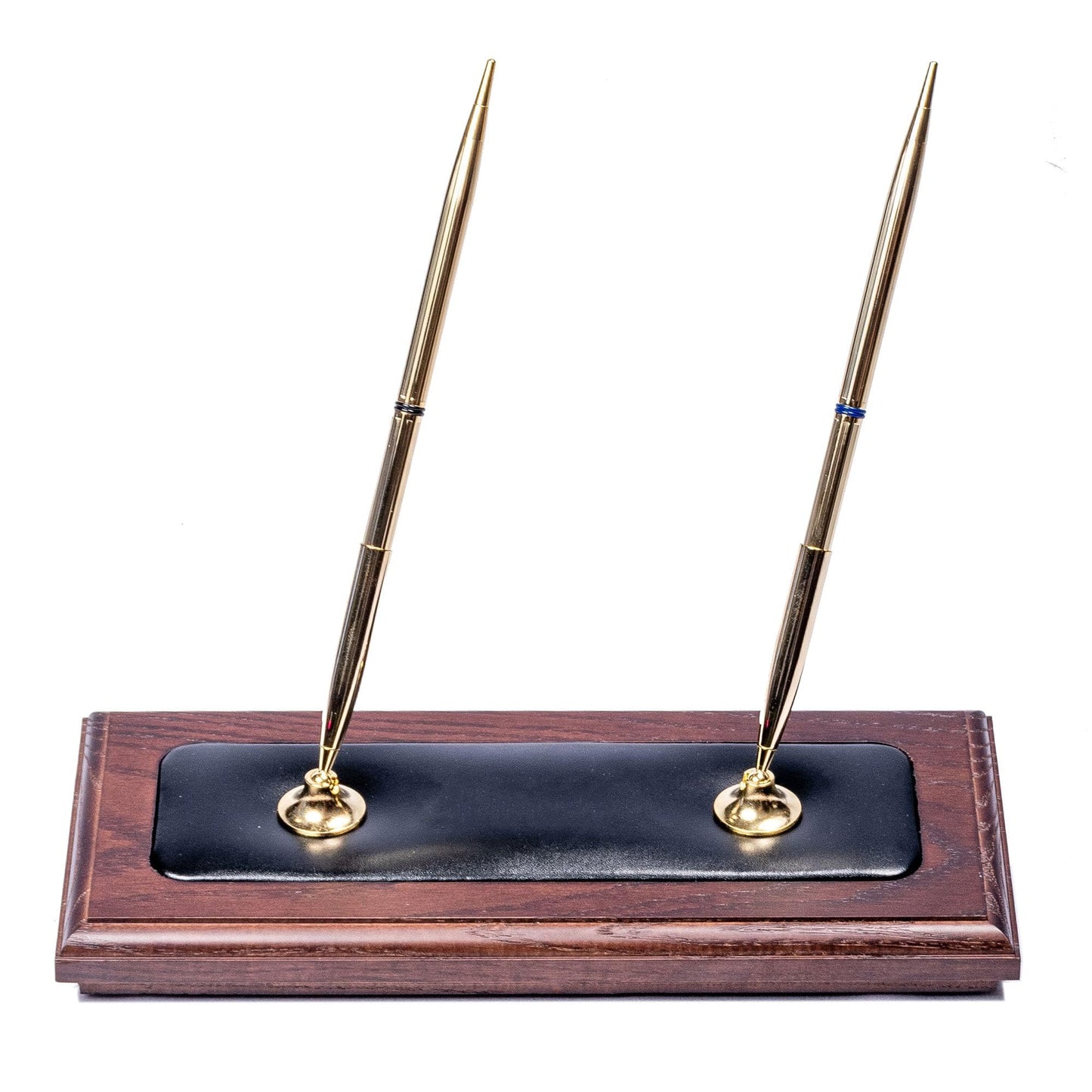 Dacasso Walnut and Black Leather Desk Set, 10-Piece, 34" x 20"