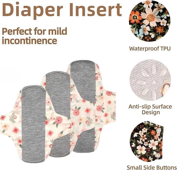 WEEOATAR Reusable Menstrual and Incontinence Pads - Graphene Panty Liners, Washable Sanitary Napkins, Pack of 3 With 1 Cloth Mini Wet Bag (Yellow, Pink & Grey, L)