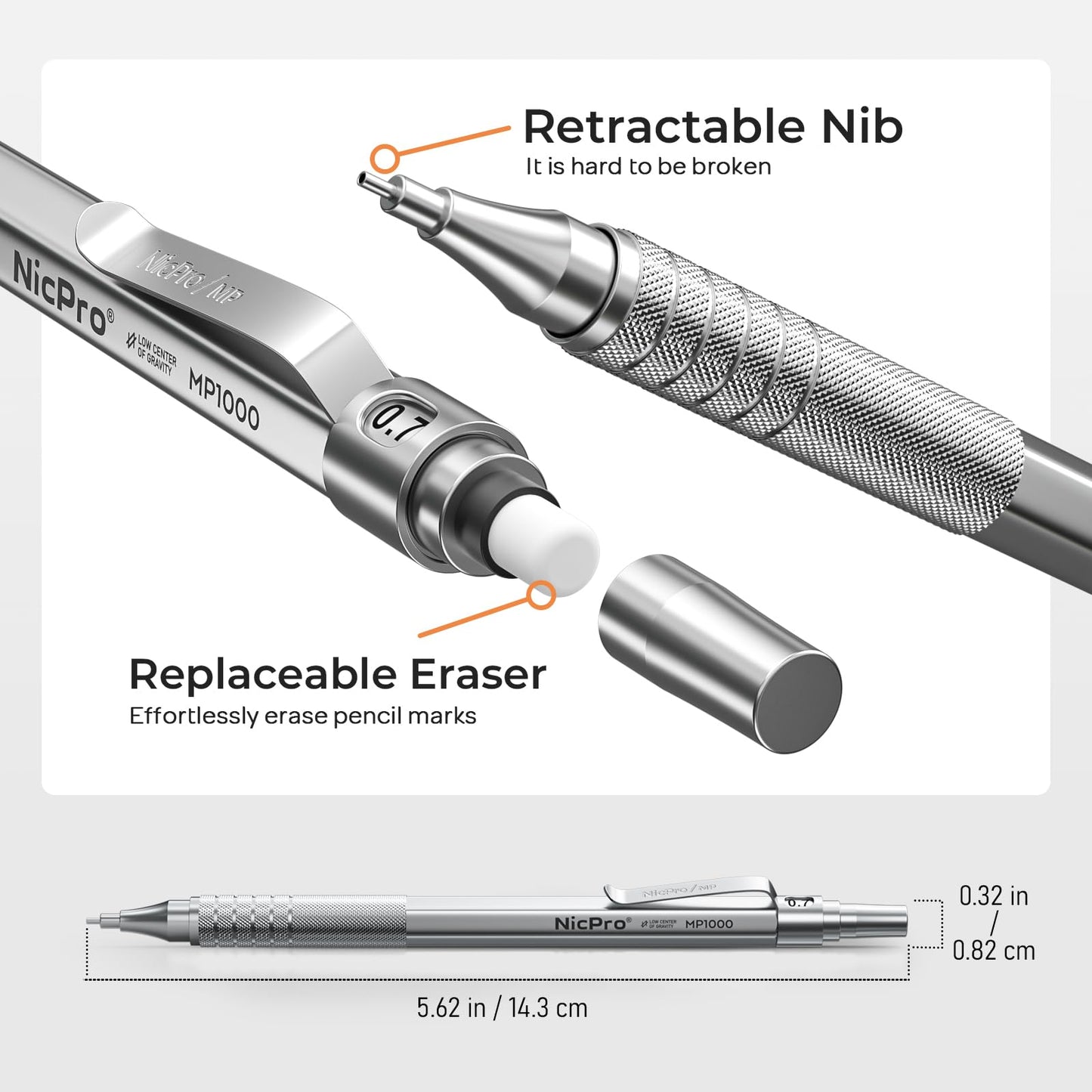 Nicpro 20PCS Metal Mechanical Pencil Set in Leather Case, Art Drafting Pencil 0.3, 0.5, 0.7, 0.9 mm & 2mm Lead Holders, 9 Tube (4B 2B HB 2H Colors) Lead Refills, Erasers For Sketching Drawing
