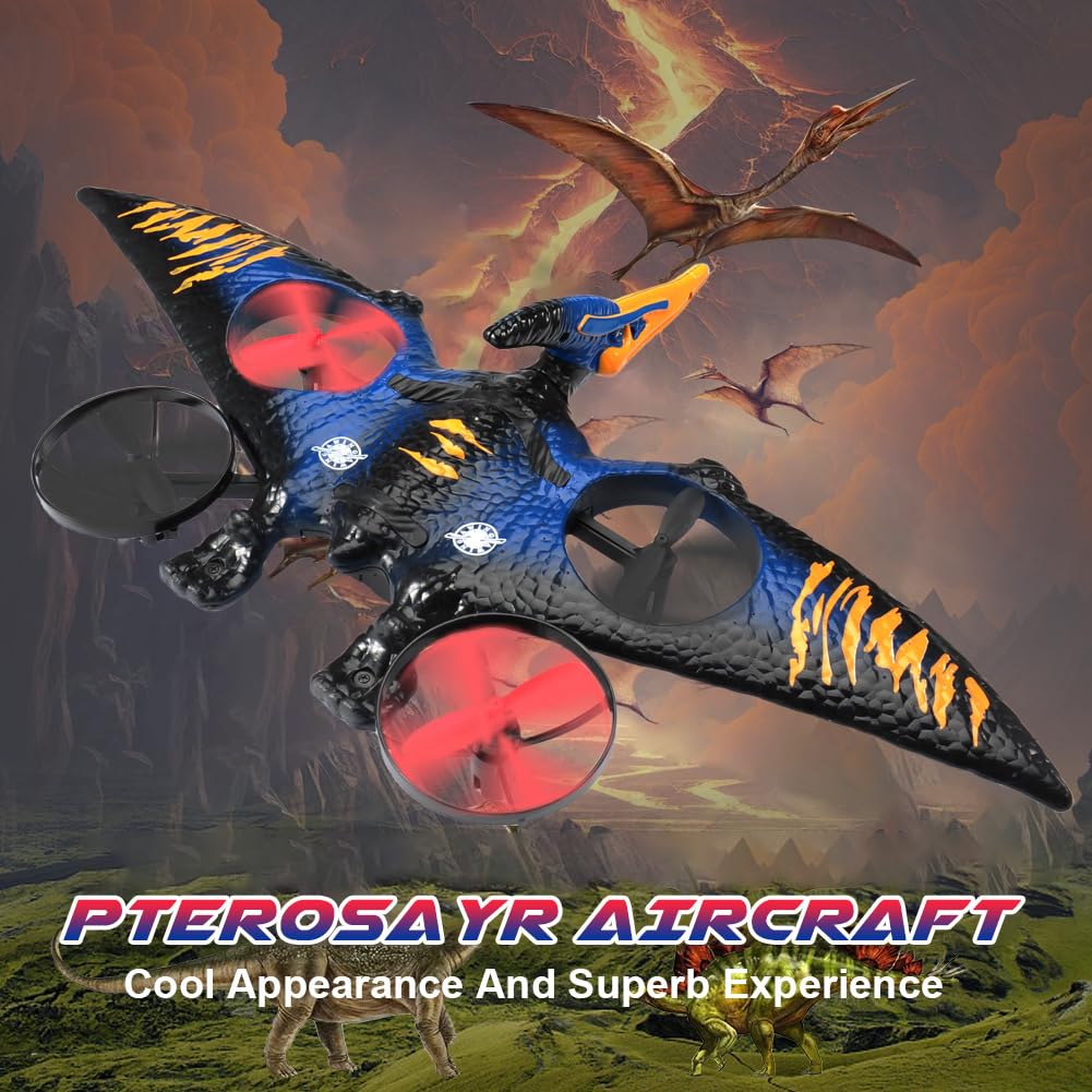 Dinosaur Remote Control Drone, 2.4G EPP Foam RC Pterodactyl Hobby RC Airplanes with 6-Axis Gyro, One Key Takeoff Landing, Stunt Roll & 360 Flip, Fighter Jet Toy Christmas Birthday Gift for Boys Girls