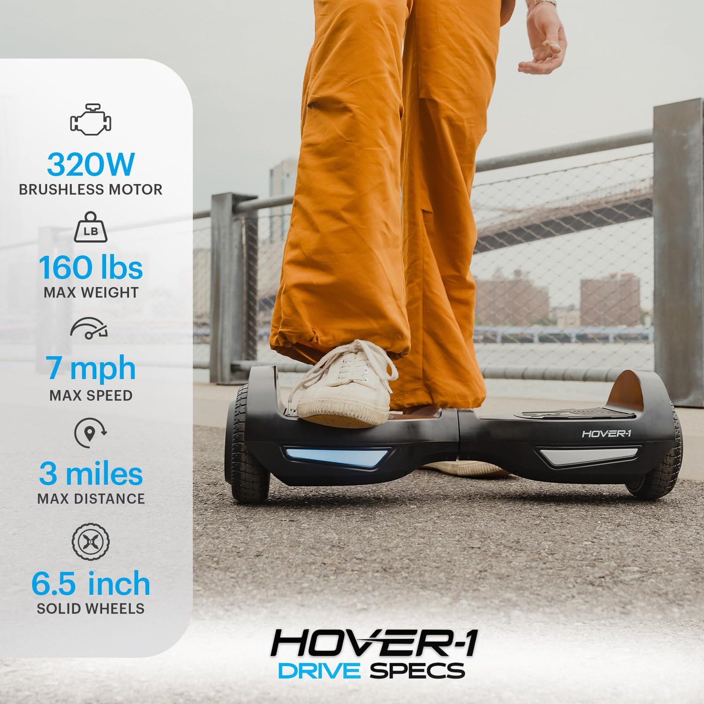 Hover-1 Drive Electric Self Balancing Scooter with 7MPH Top Speed, 3 Mile Range, Long Lasting Lithium-Ion Battery, 6 HR Full Charge, Path Illuminating LED Lights and 6.5” Wheels