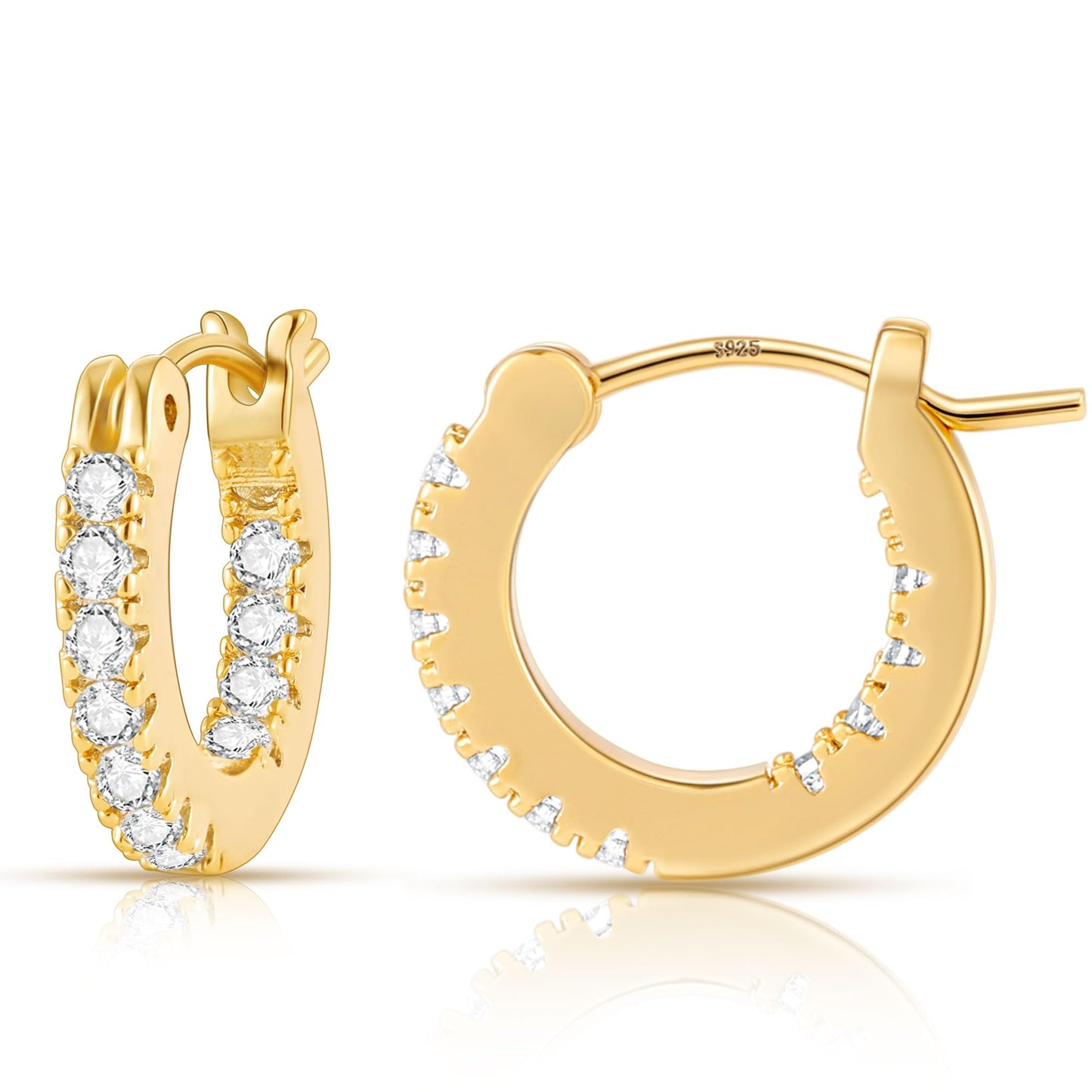Gacimy 14K Gold Plated Hoop Earrings for Women, 15mm Cubic Zirconia Hoop Earrings with 925 Sterling Silver Post