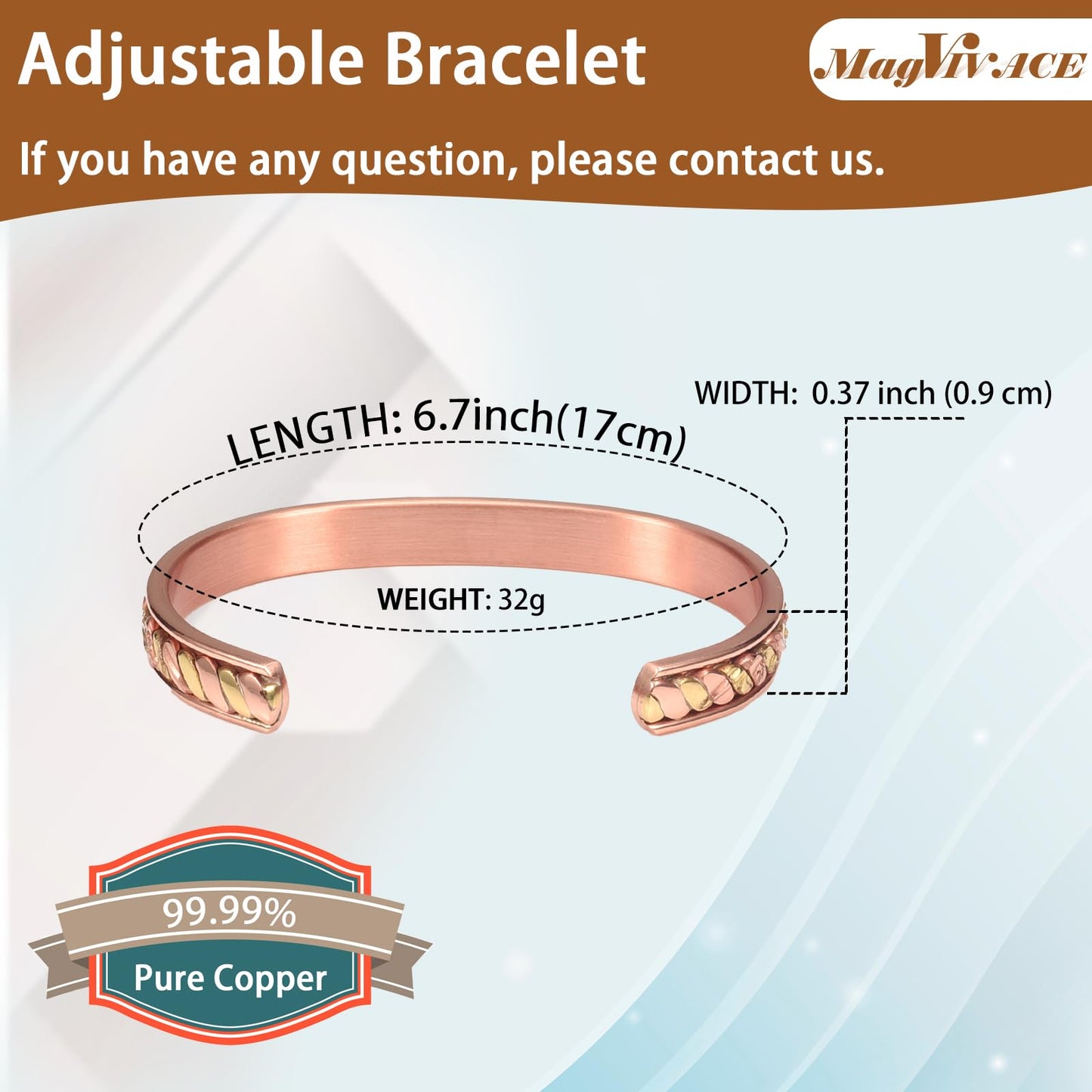 EnerCoppeX Copper Magnetic Bracelet for Women - Detox Jewelry with 3500 Gauss Magnet, Adjustable Cuff Bangle (X)