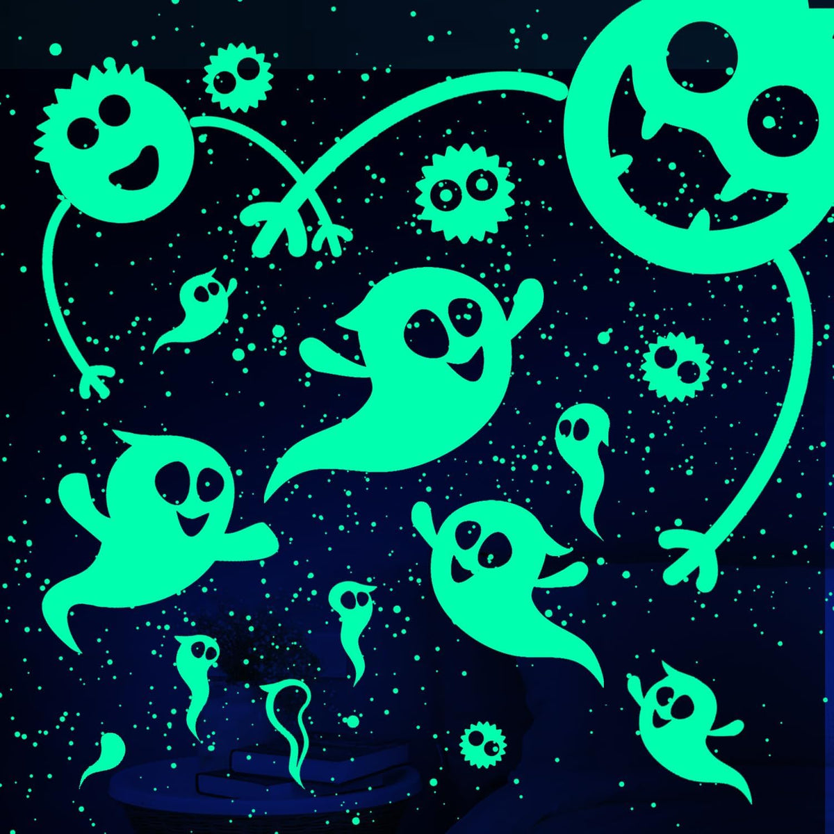 Halloween Decorations Indoor Decor - Glow in The Dark Spider w/Ghost Decor Stickers - Halloween Wall Decorations Stickers for Room Decor Haunted Mansion Decor for Kids Room
