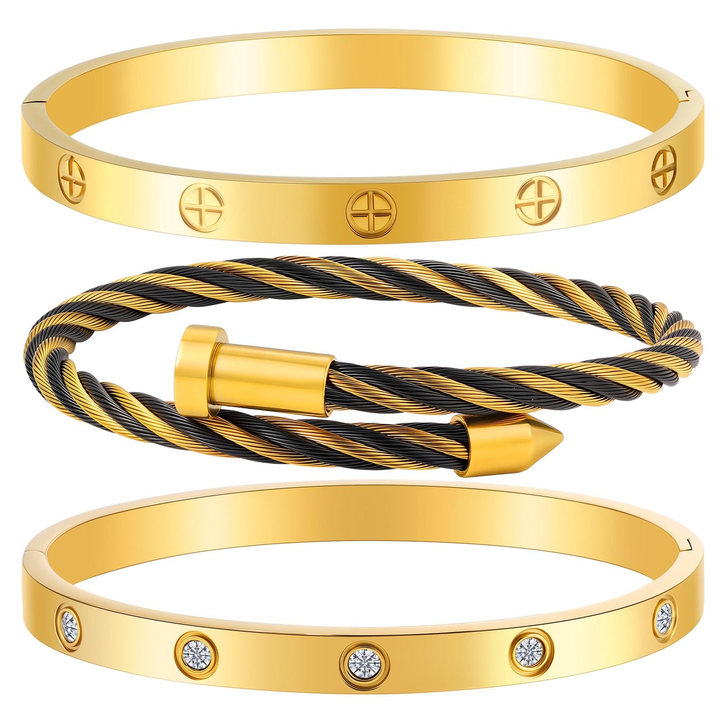 Camhanno Gold Bracelets for Women - Stackable Bangles with Friendship & Love Theme - Stainless Steel Jewelry Gift for Her (Style 11)