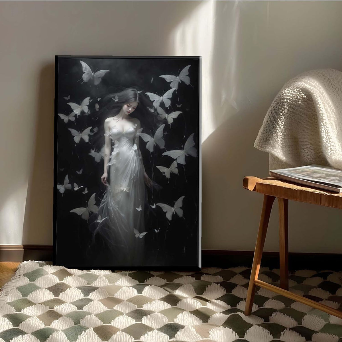 JFHCQJPK Vintage Gothic Feminine Canvas Wall Art Print Butterfly Poster Moody Female Wall Art Retro Artwork Dark College Decor for Home Bedroom20x30in Metal blackFramed