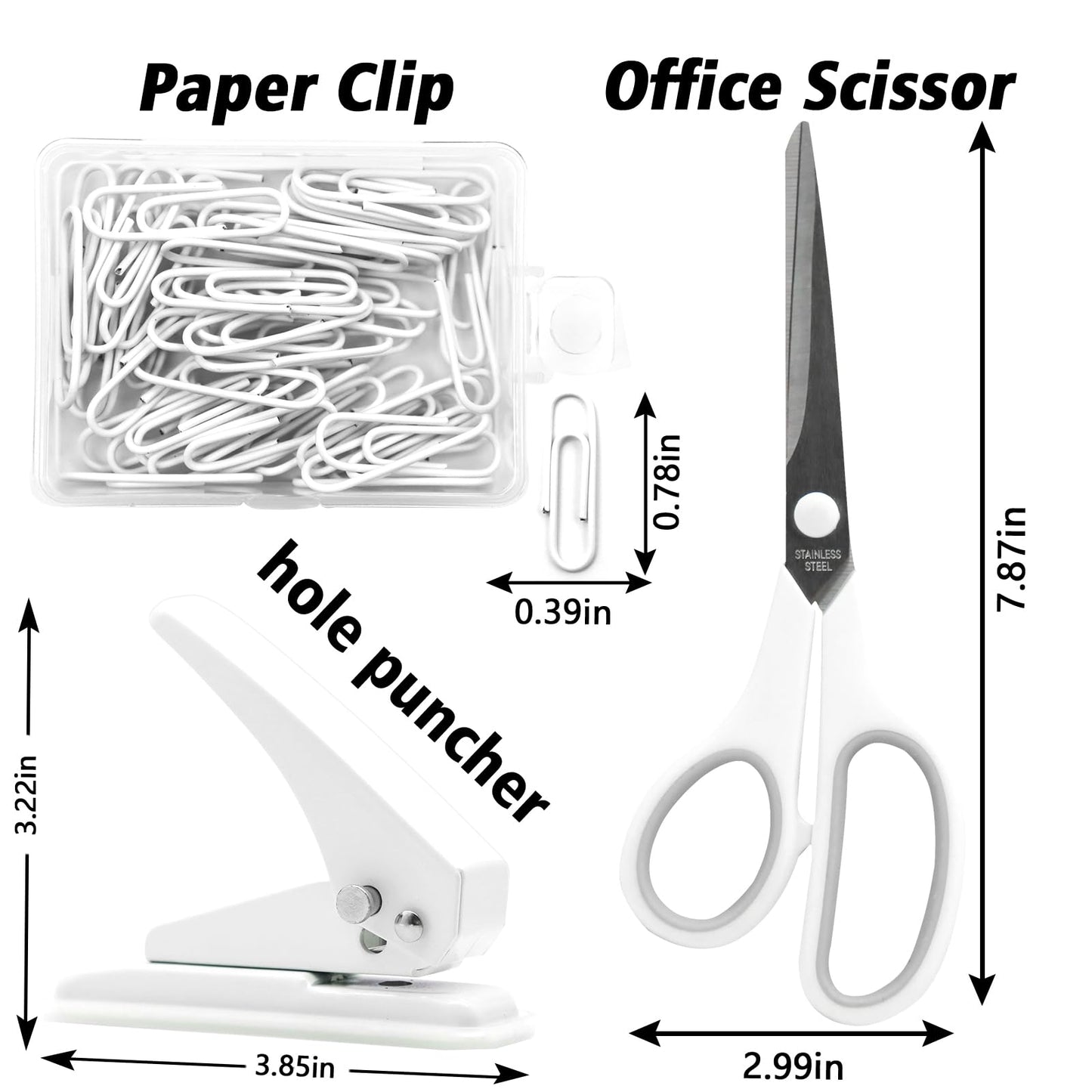 sportsvoutdoors White Desk Accessories, Modern Minimalist Office Supplies Set, Large Stapler, Tape Dispenser, Scissors, Paper Clips, Tabs with Ruler