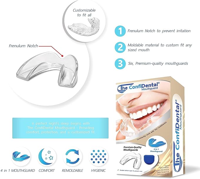 The ConfiDental Mouth Guard for Grinding Teeth at Night - 2 Models for Larger Mouth Pack of 6 Moldable Dental Night Guards for Teeth Grinding and Clenching Teeth Grinding Mouth Guard for Sleep